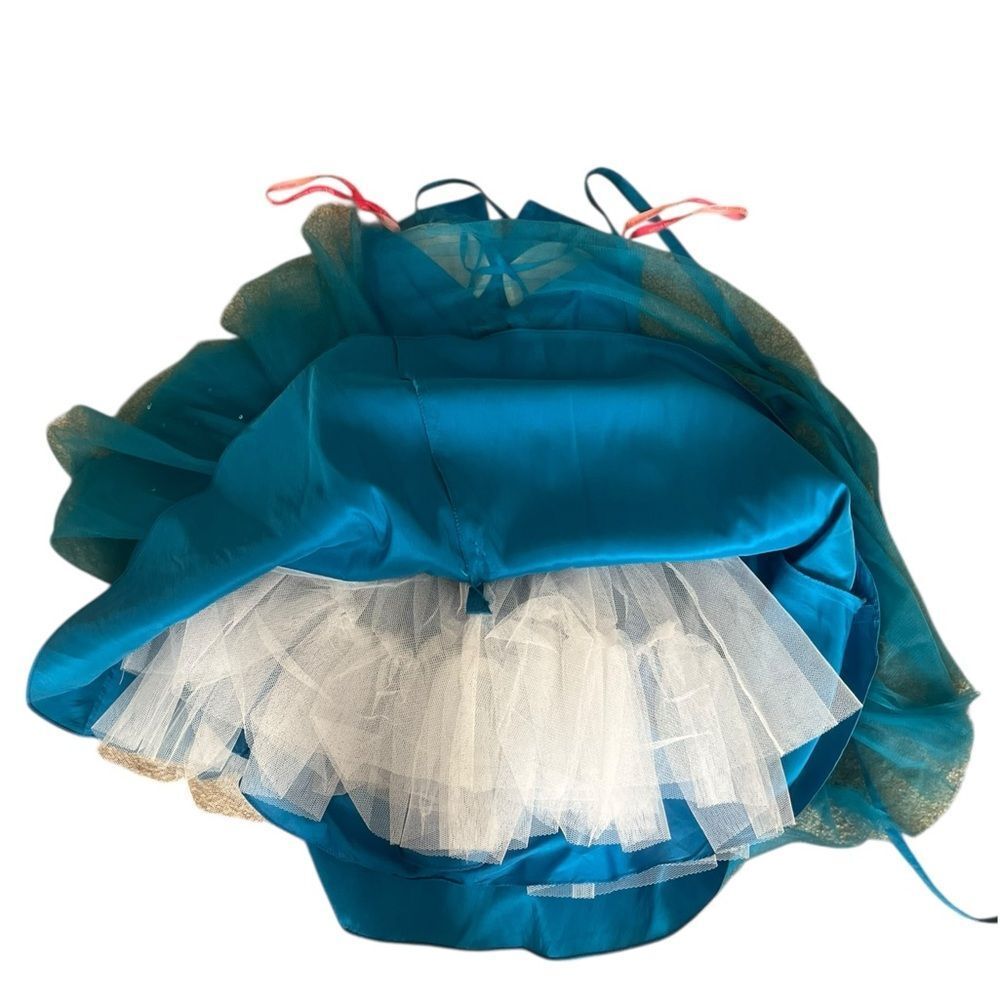 Maggie Sottero Teal Blue Tulle Party Dress with Floral Waist - Picture 6 of 10